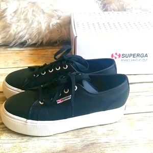 superga black leather platform